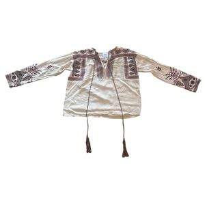 Women S MISA Los Angeles Luna Embroidered Blouse Shirt Top Popover Long Slv Boho